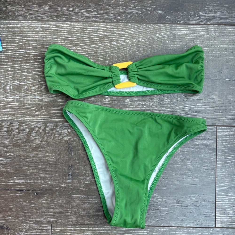 SOLID & STRIPED Green Bandeau Bikini Set